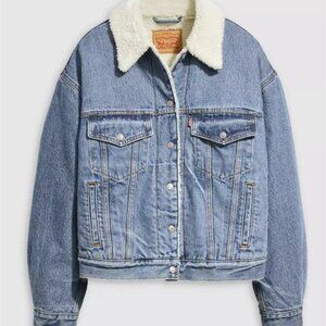 Levis Plus Size Sherpa-Trim Original Trucker Jean Jacket Blue Size 3X NWT
